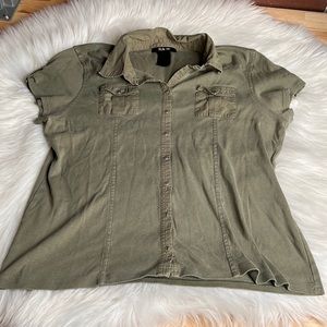 STYLE & CO | Cotton Green Short Sleeve Button Up